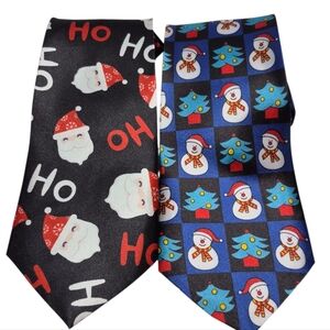 Festive Santa Snowman Ties Polyester Christmas Ugly
